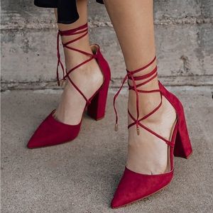 Lulus Wine Suede Lace Up Heels